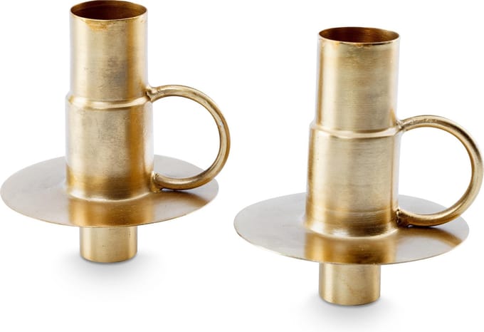 Set/2 Bottle Candle Holders Metal Gold 7x8.5cm