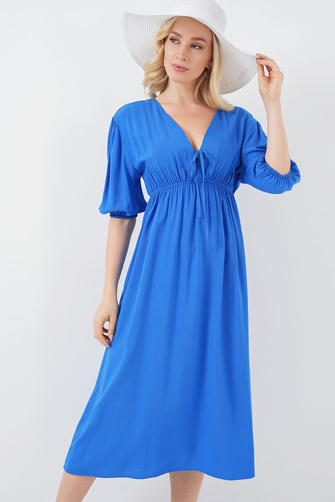 A-Form Fit Midi-jurk met V-hals en binddetail