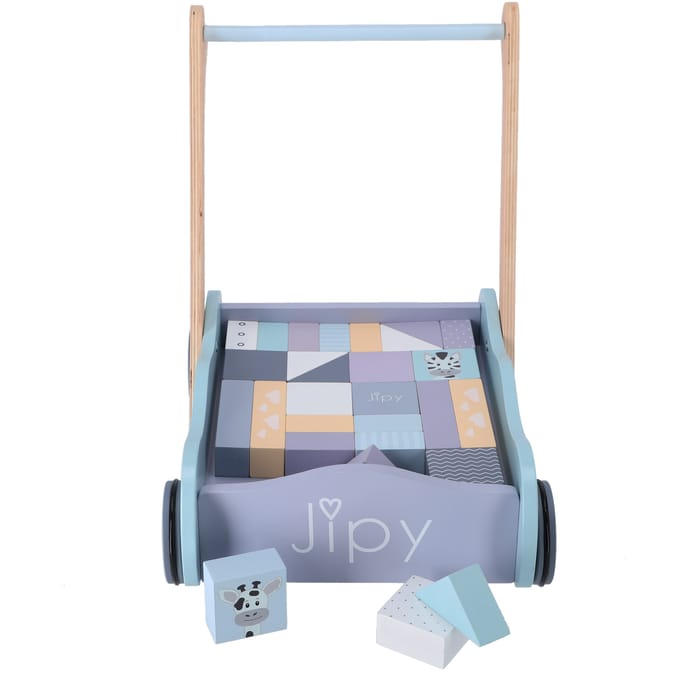 Jipy Houten Blokkenkar Met Blokken Paars/Blauw