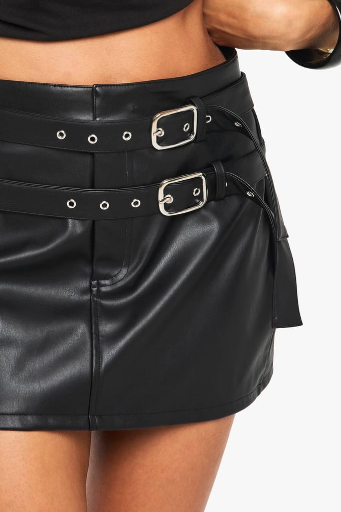 boohoo Dames Dubbelgebuite PU Micro Mini Rok | Black | Maat: 8