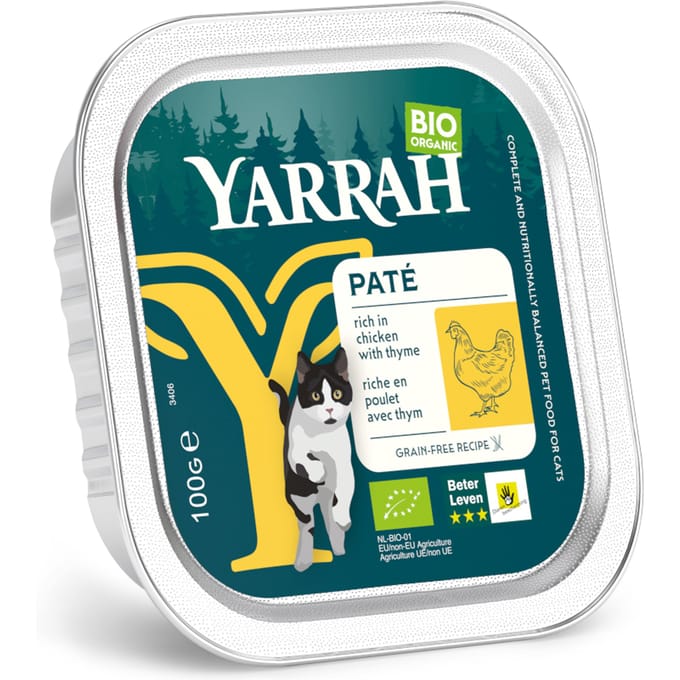 16x100g Yarrah BIO Paté Kip & Tijm Natvoer voor katten