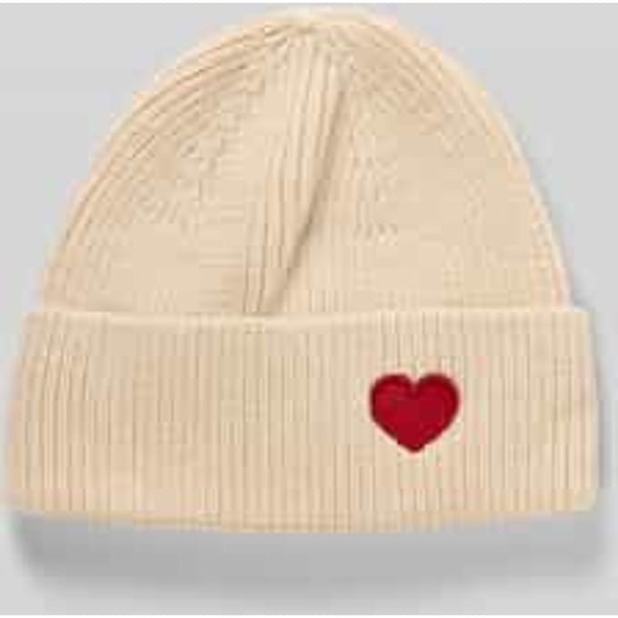 Gebreide muts met motiefstitching, model 'Happy Heart'