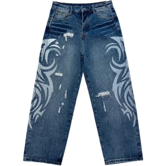 Jeans met tribalpatroon en gescheurde details Project X Paris