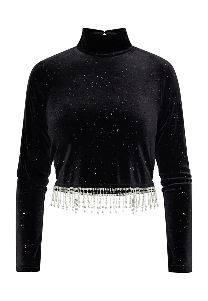 Faina Glittershirt van stretchfluweel Dames zwart