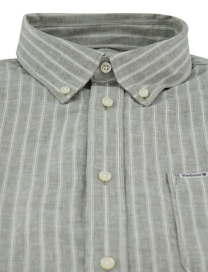 Overhemd groen gestreept linnen Barbour Tailored fit