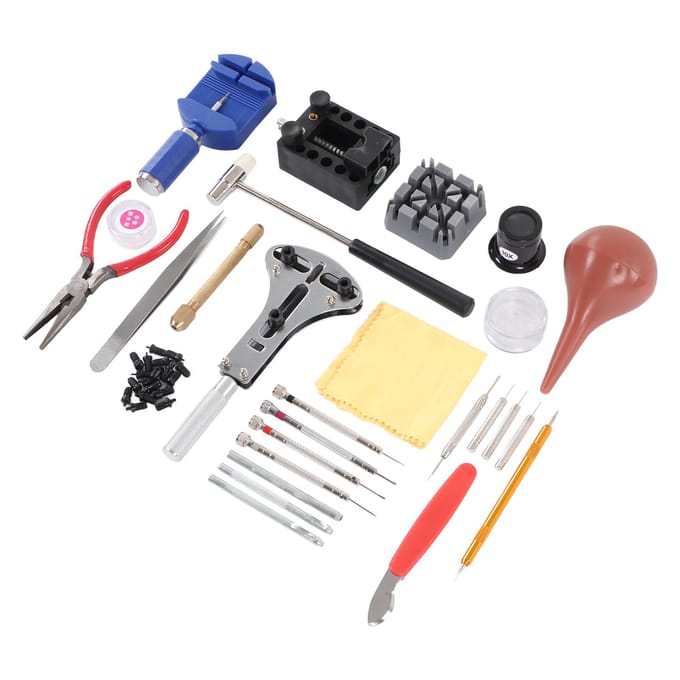 Kit de réparation de montres Kit d'outils de remplacement de batterie Kit d'outils de retrait de maillons de montre Ouvre-boîtier black