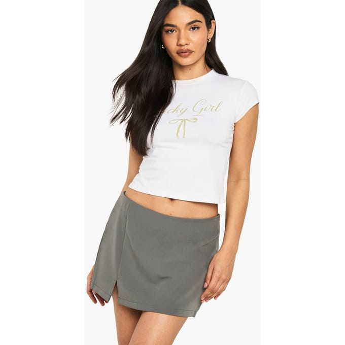 boohoo Dames Split Hem Mini Skort | Grey | Maat: 6