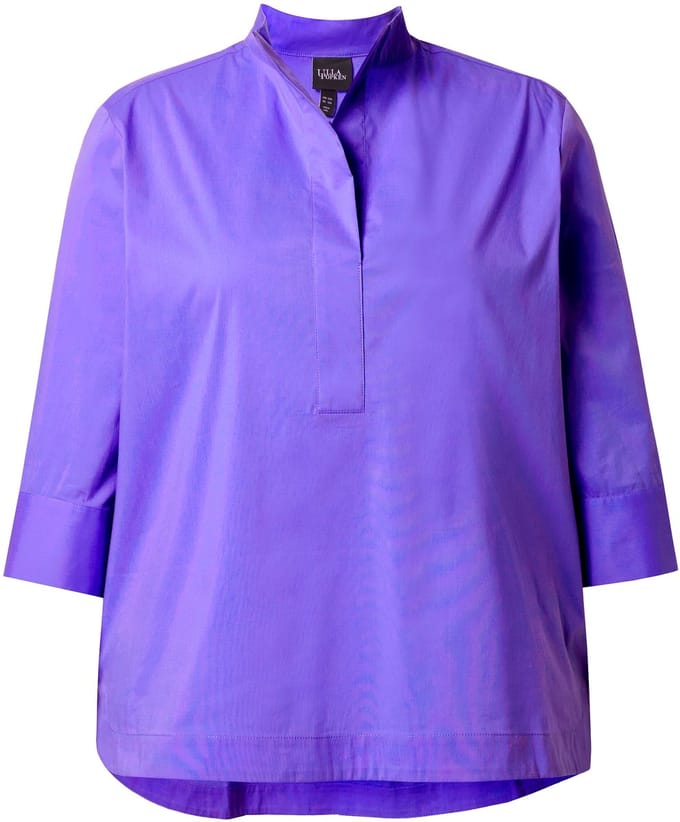 Ulla Popken - Dames - Blouse bies opstaande kraag 3/4-mouwen - Purper - Maat 46+
