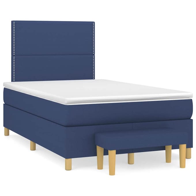 vidaXL - Boxspring - met - matras - stof - blauw - 120x190 - cm