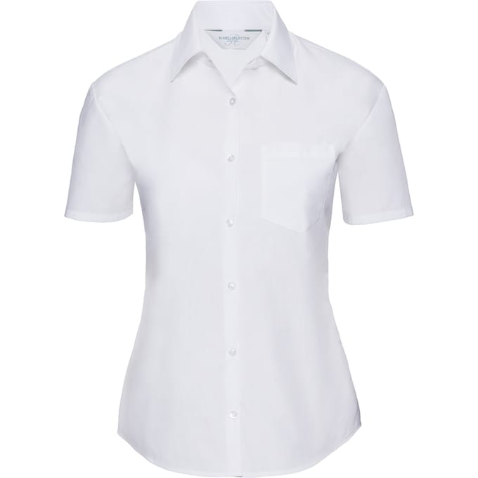 Russell Collection Dames/Dames Klassiek Popeline Overhemd Met Korte Mouwen (Wit)