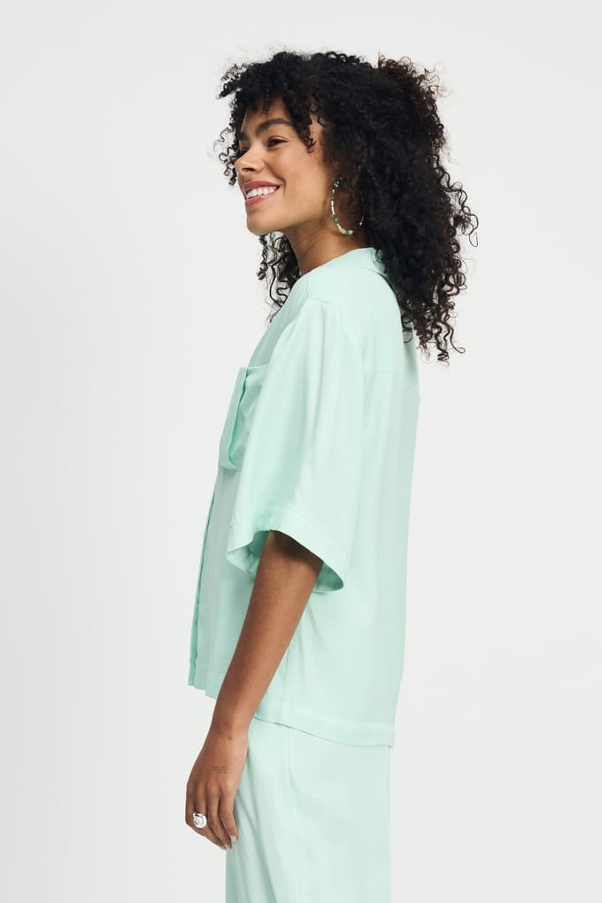 POM Amsterdam Blouse - Satin Fresh Mint Größe: 34 | Blusen Outlet | Damen | Cyan