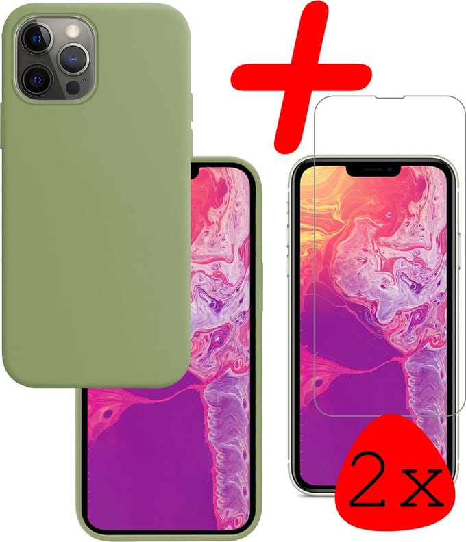 Hoesje Met 2x Screenprotector - Geschikt voor Apple iPhone 14 Pro Max - Sterk & Shockproof - Back Cover - Siliconen Case - Telefoon Hoes - Groen