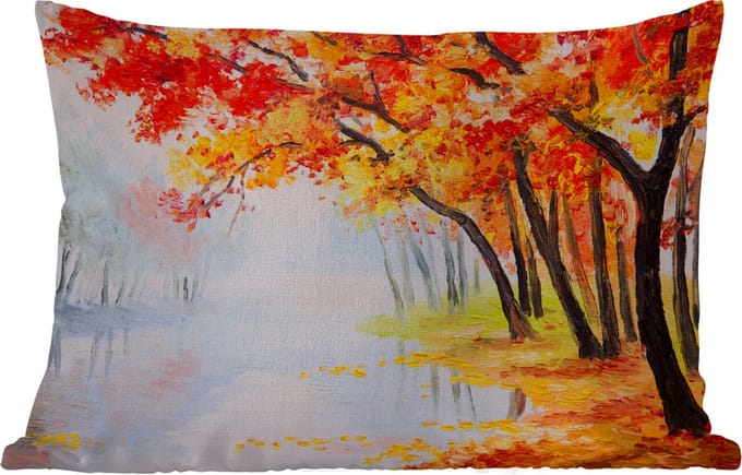 Buitenkussens - Tuin - Schilderij - Herfst - Bomen - Water - Olieverf - 50x30 cm