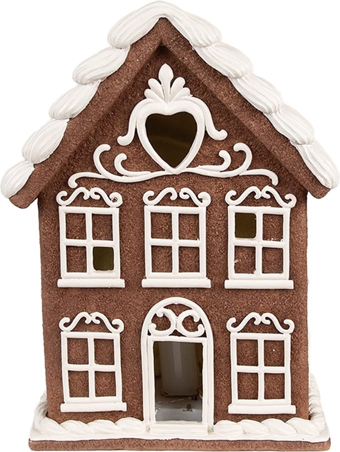 Clayre & Eef Gingerbread house met LED 17x10x22 cm Bruin Polyresin