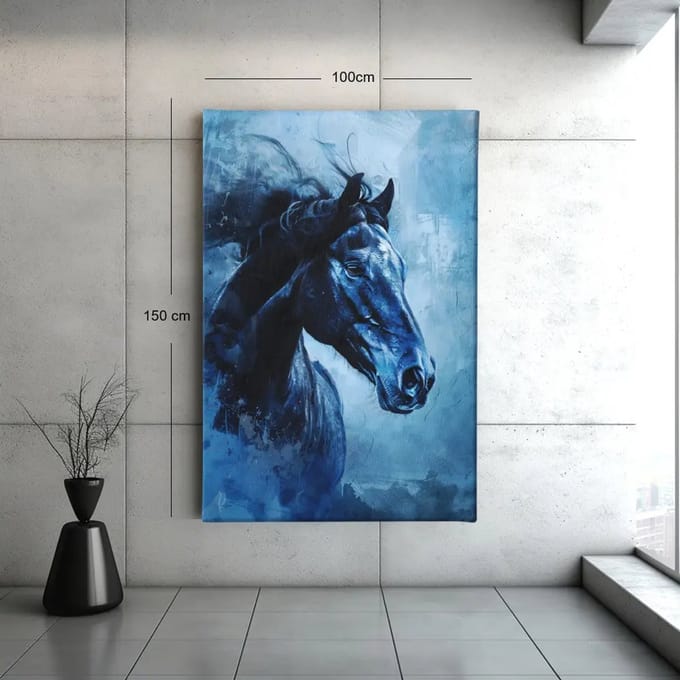 Canvas Schilderij - Paard met Blauw Effect - 90x60x2 cm
