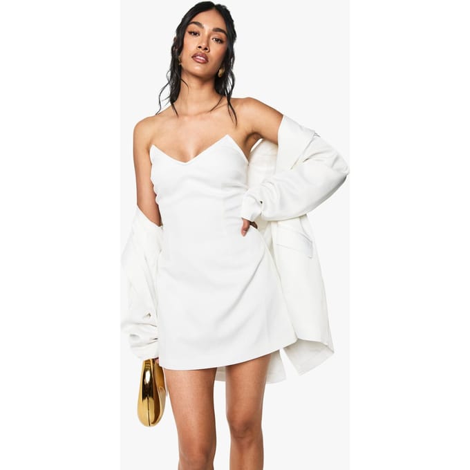 boohoo Dames Gestructureerde mini-jurk met boning | Wit | Maat: 46