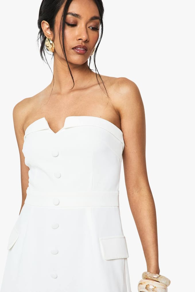 boohoo Dames Button Front Bandeau Tailored Mini Jurk | Ivory | Maat: 10