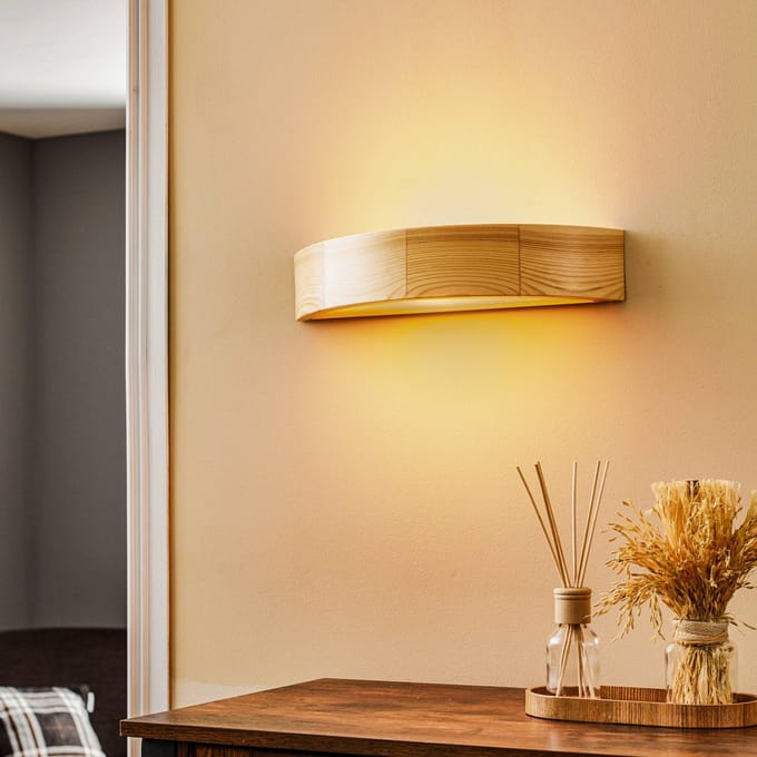 Lamkur Wandlamp Kerio, breedte 40,5 cm, grenen naturel