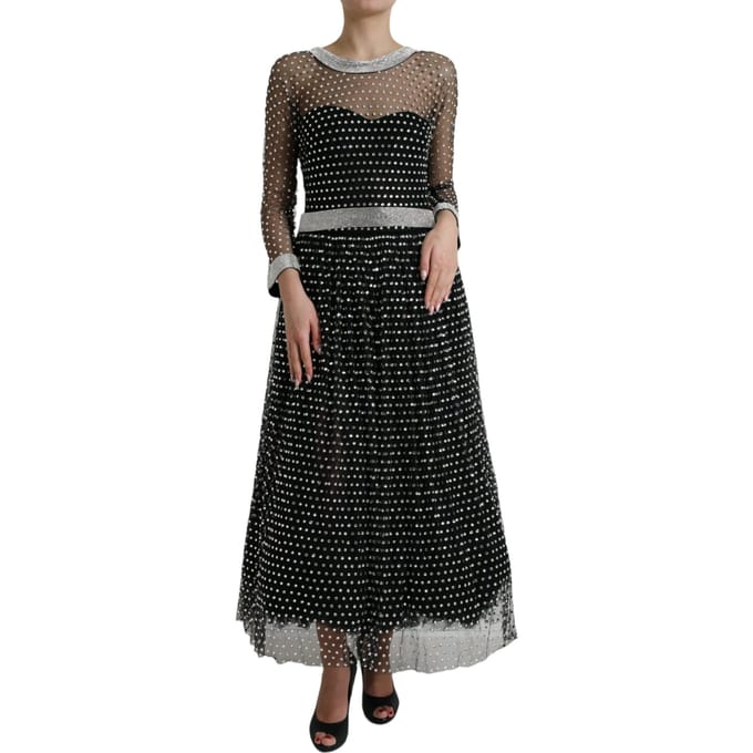 Versierde Mesh Gown Lange Mouwen A-lijn Jurk
