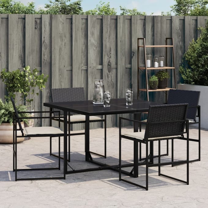 vidaXL - Tuinstoelen - 4 - st - met - kussens - poly - rattan - zwart