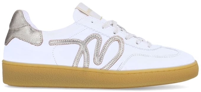 Manfield - Dames - Witte leren sneakers met metallic details - Maat 36
