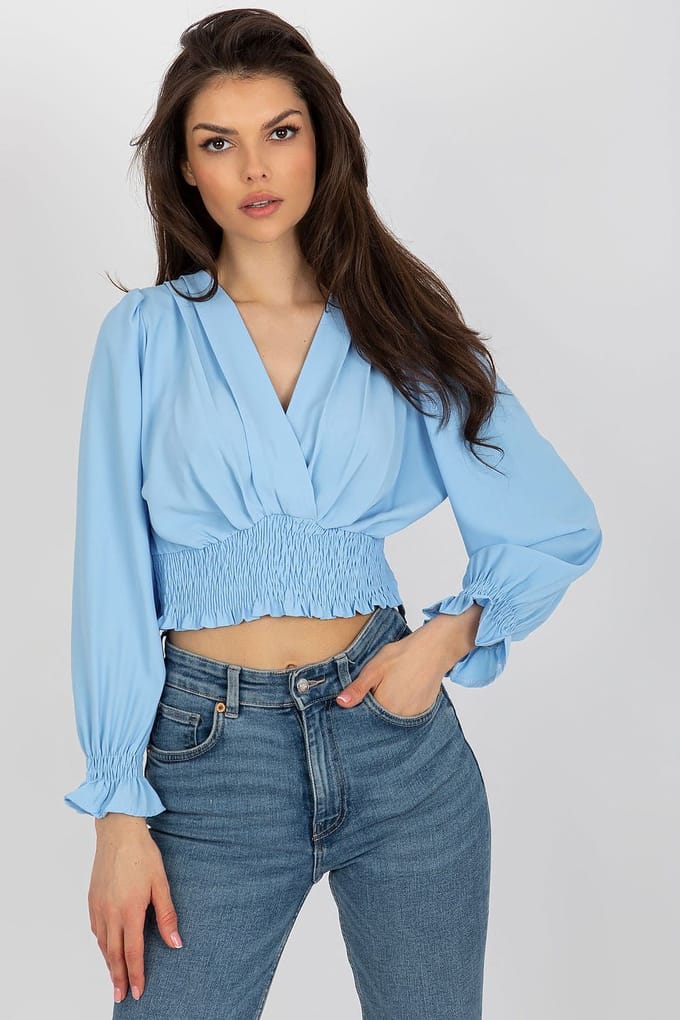 Elegant Wrap Blouse - Light Blue / One Size