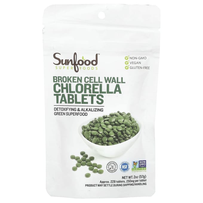 Sunfood, Celwand Gebroken Chlorella Tabletten, 250 mg, 228 tabletten, 2 oz (57 gr)