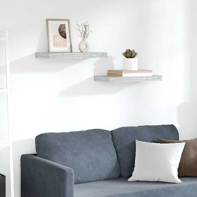 vidaXL - Wandschappen - zwevend - 2 - st - 50x23,5x3,8 - cm - MDF - betongrijs