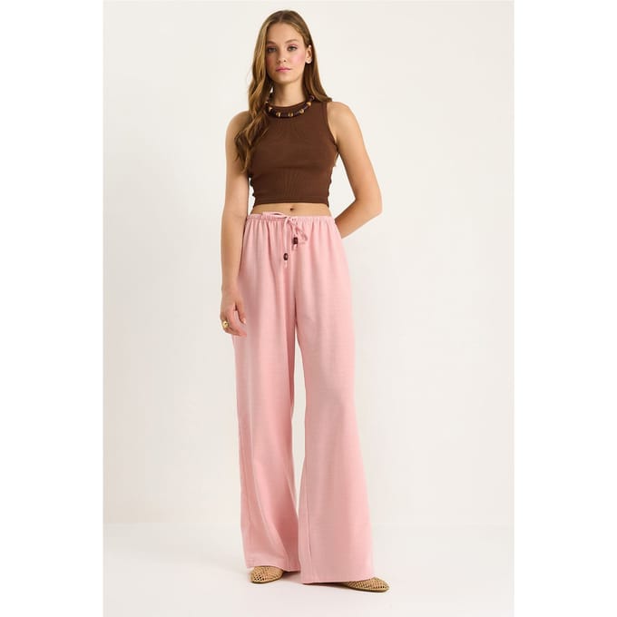 Hoge Taille Wijde Pantalon met Touwtjes