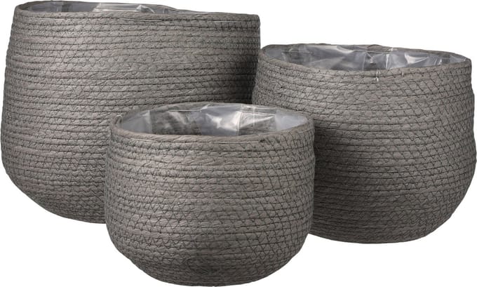Mica Decorations Jorck Plantenmand - Set van 3 - H24 x Ø26 cm - Papier - Grijs