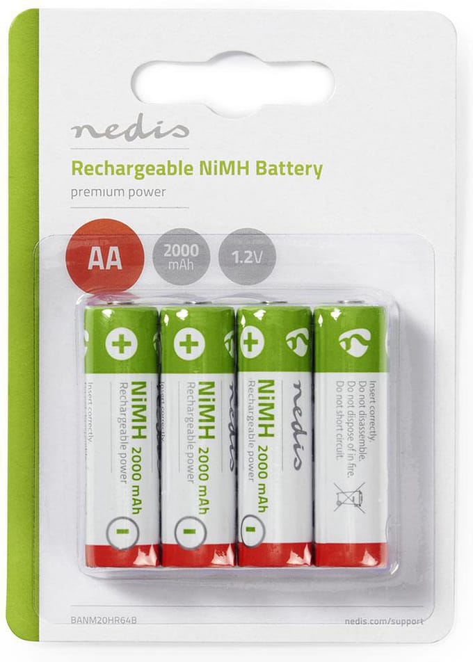 Nedis Oplaadbare NiMH-Batterij AA - 1.2 V DC - 2000 mAh - 4-Pak