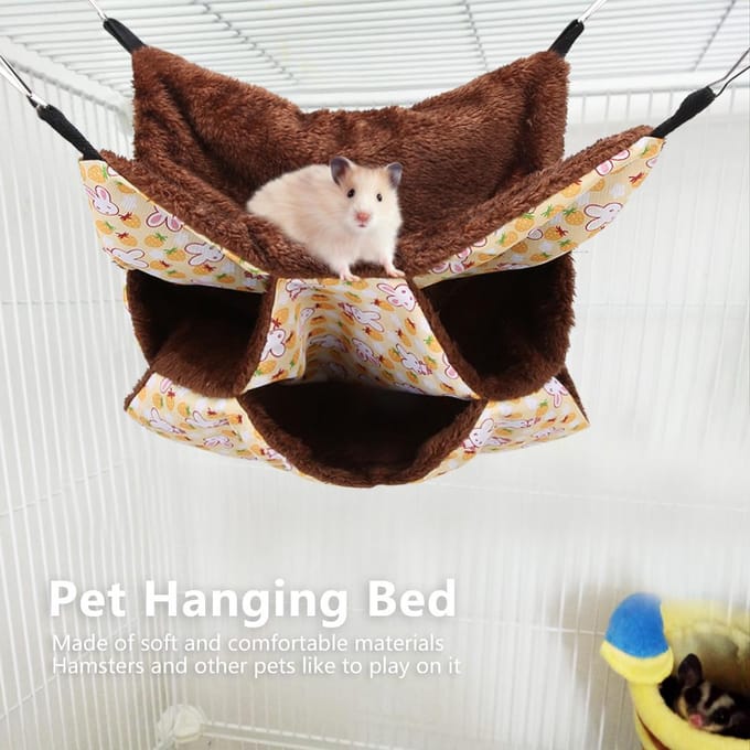 Hamac Chaud à Trois Couches pour Petits Animaux de Compagnie Lit Suspendu Sac de Couchage pour Hamster Planeur de Sucre jaune