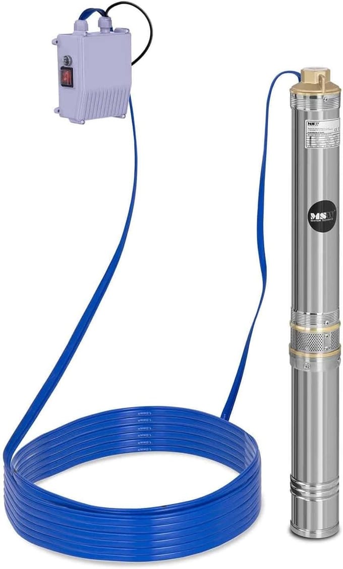Dompelpomp - Bronpomp Schachtpomp - Water Verpompen - Roestvrijstalen Behuizing - 725 Meter Hefhoogte - Zilver
