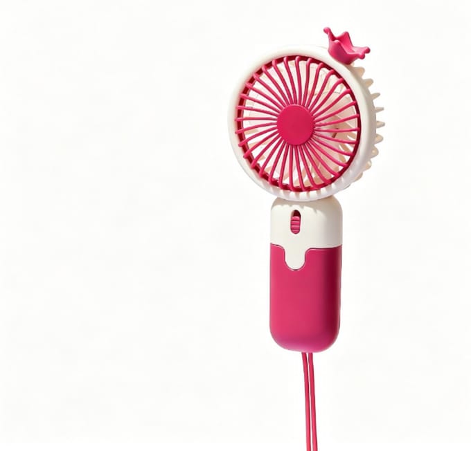 Handventilator – USB-oplaadbaar, draagbaar, compacte zakventilator (inclusief draagkoord & telefoonstandaard) — Roze