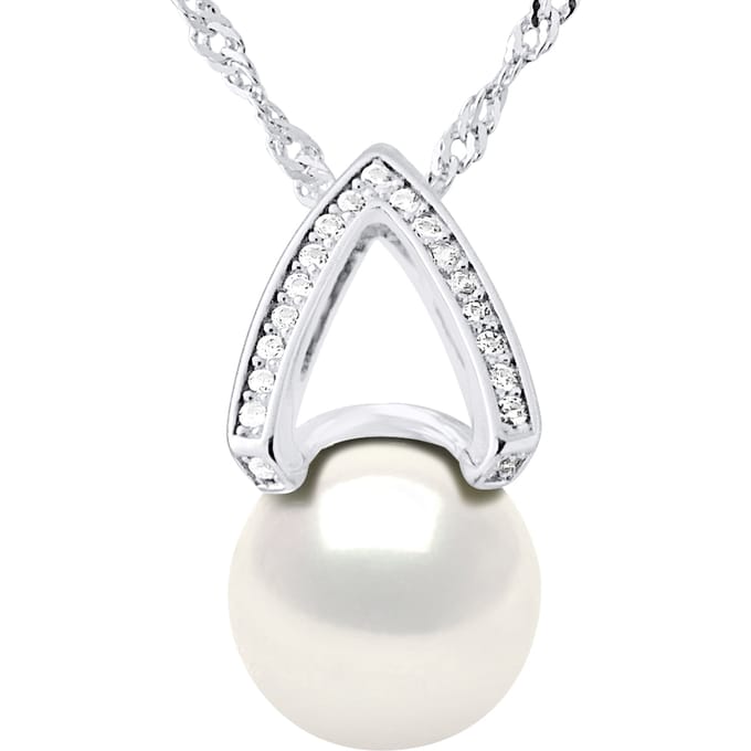 Witte parelhalsband 10 mm zirkoniumoxiden - 925 zilver