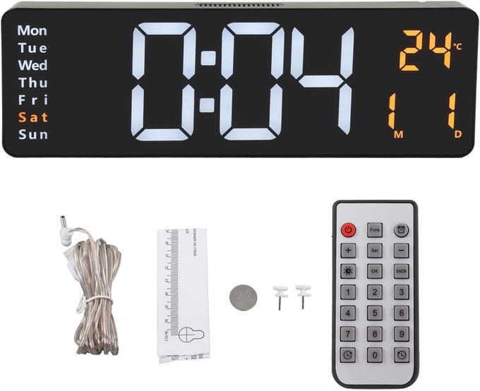 Digitale Wandklok - LED Klok Groot Display - Tijd en Temperatuur Weergeven - Instelbaar met Afstandsbediening