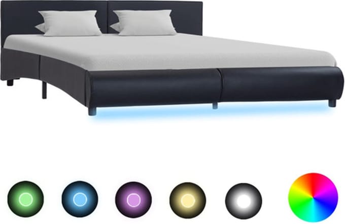 vidaXL - Bedframe - met - LED - kunstleer - zwart - 180x200 - cm