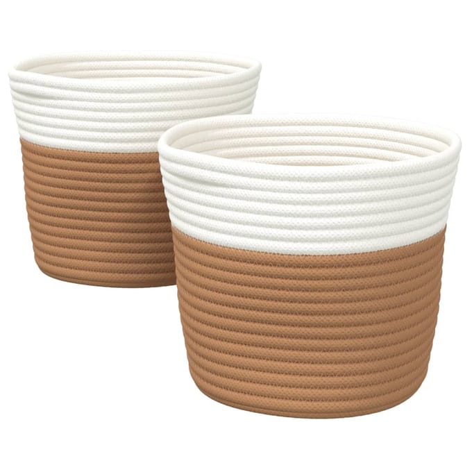 vidaXL - Opbergmanden - 2 - st - Ø - 24x18 - cm - katoen - bruin - en - wit