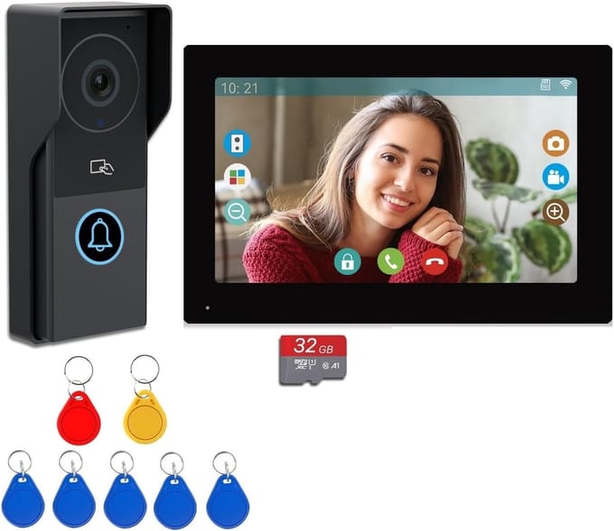Videodeurbel Systeem - Video Intercom - Thuis Beveiliging - 7 Inch Touchscreen - 1080P Camera - Zwart