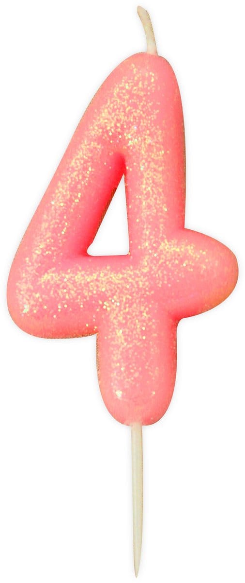 ANNIVERSARY HOUSE - Verjaardagskaars cijfer 4 iriserend roze 9 cm