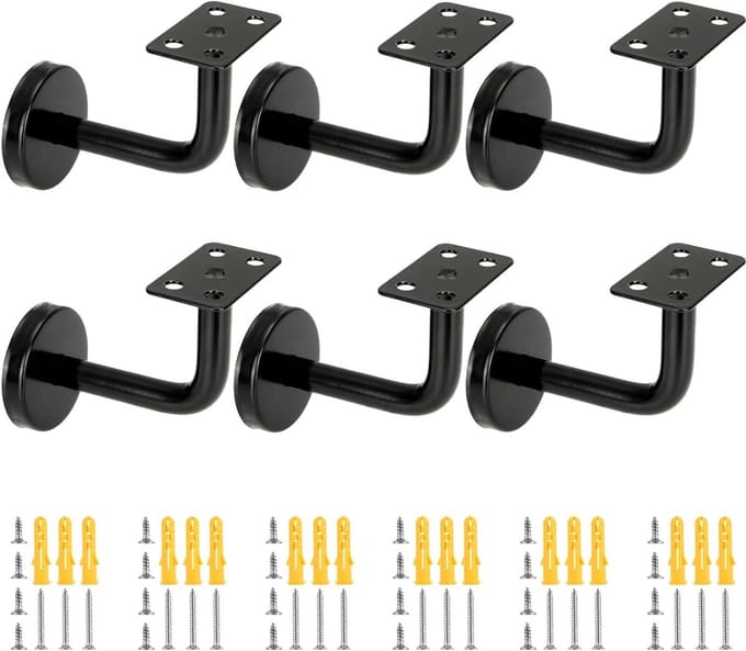Zwarte RVS Handgreephouders 60 x 80 mm voor Binnenwand, Trapleuning en Corridors, Set van 6