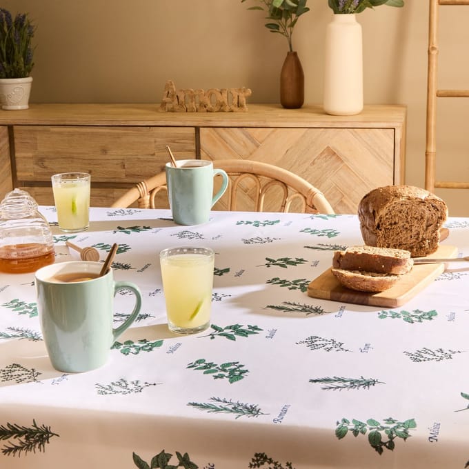 Tafelkleed anti-vlek bedrukt Garrigue - Polyester - 140x240cm - Groen