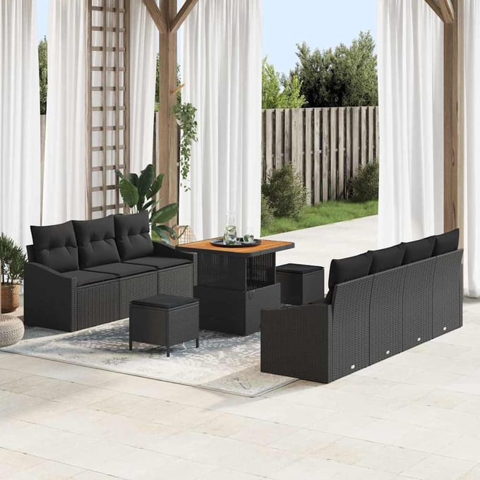 vidaXL Tuin Sofa Set 10 st 9-Aantal zitplaatsen Zwart