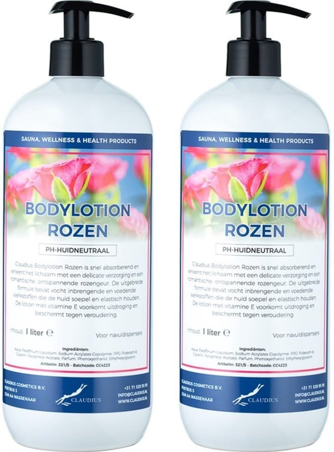 Bodylotion Rozen 1 Liter - met gratis pomp - set van 2 stuks
