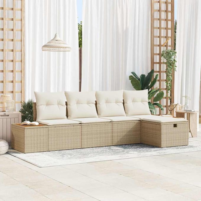 vidaXL - Tuinbank - Set - 6 - st - Beige - poly - rattan