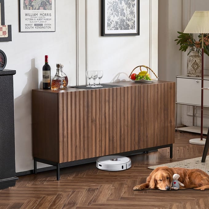 Dressoir - 150x40x80 cm - Mid-Century Modern - 3 Deuren met 3D Design - Hout - Donker Eiken