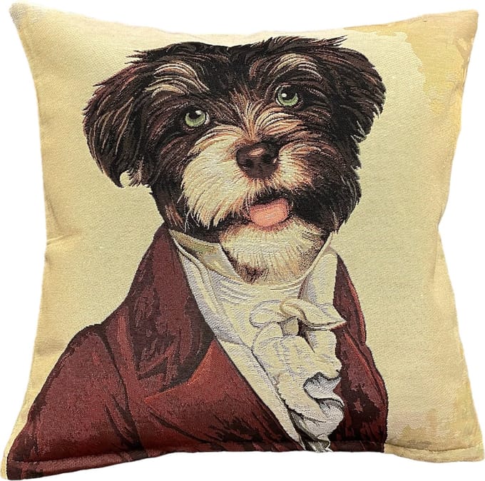 Kussenhoes - Gobelinstof - General - Hond in Elegante rode jas - 45x45 cm
