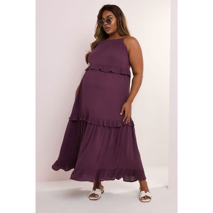 Bump It Up Maternity Maxi Jurk Met Lagen Met Ruches In Donkerpaars Size 48