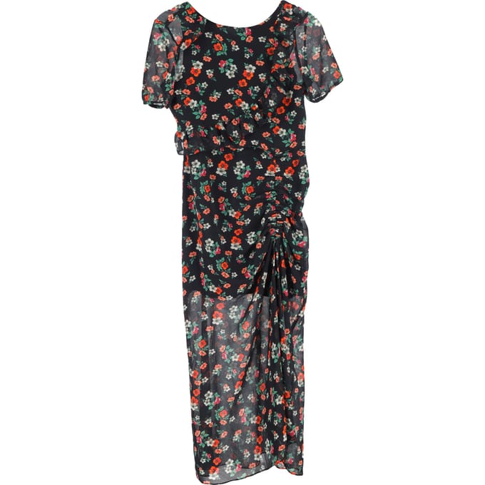 Maje Rancho midi-jurk met ruches en bloemenprint in veelkleurige chiffon