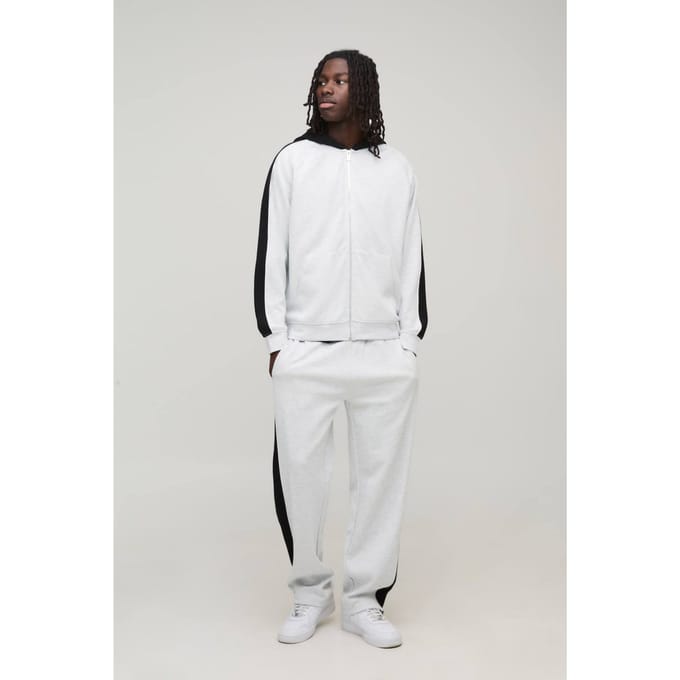 Oversized Trainingspak Met Panelen Ritshoodie En Relaxed Joggingbroek | Grey Marl | Size Medium